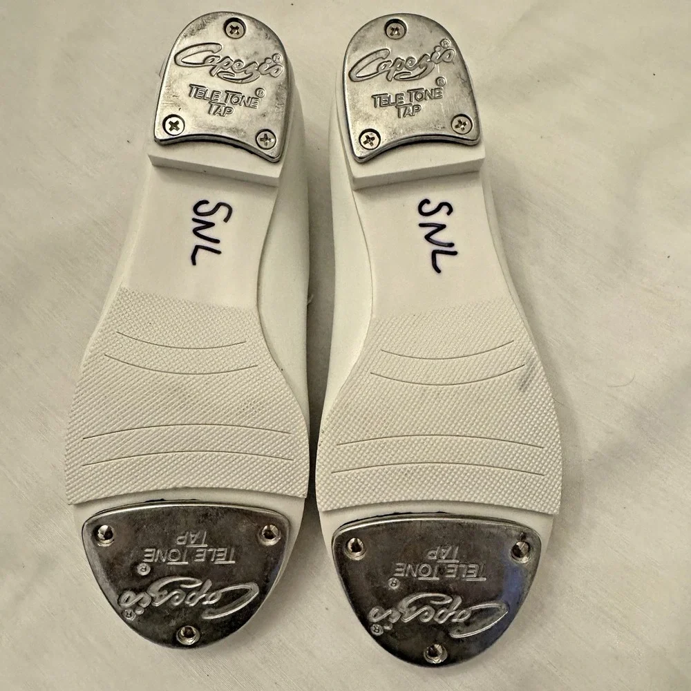 Capezio Girls Tap Dance Shoes Youth Tele Tone Size 13.5 White Elastic Bow‎